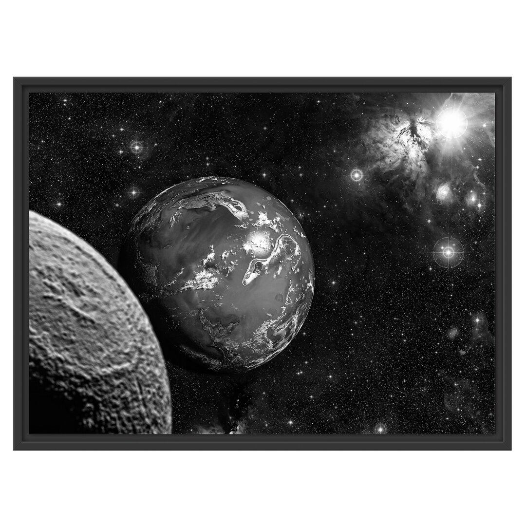 Gerahmtes Wandbild Planet ErdeKosmos Kunst B&W