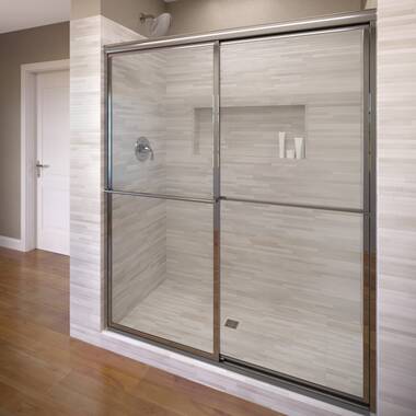 Basco Deluxe 49'' - 51.38'' W x 68'' H Bypass Frameless Shower Door with  Pattern Glass & Reviews