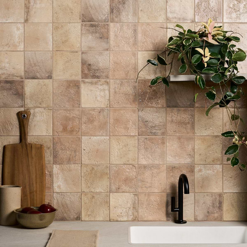 Navari 5x5 Textured Matte Ceramic Tile, Terra Cream