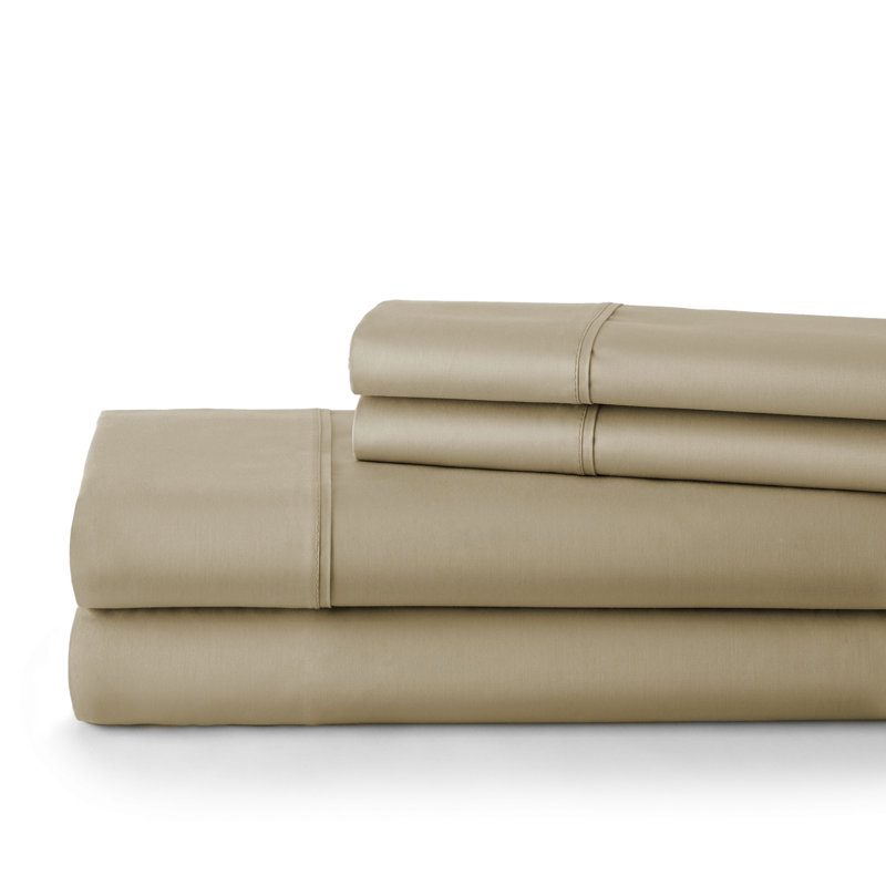 300 Thread Count Sateen Sheet Set, King Sheet Set + Fitted Sheet + 2 Pillowcases, Taupe