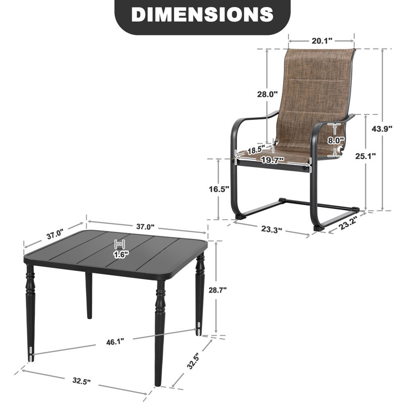 Patio 5-piece PVC-coated polyester Dining Set, C-spring Chair Legs And Umbrella Hole
