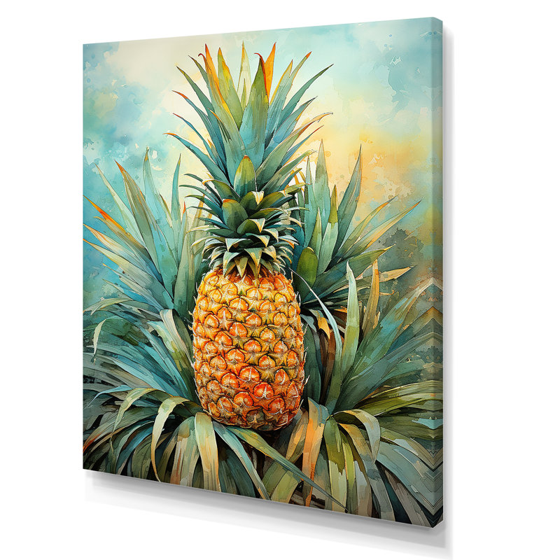 Green And Blue Pineapple Tropical Paradise II - Fruits Wall Art, 20" H x 12" W x 1" D