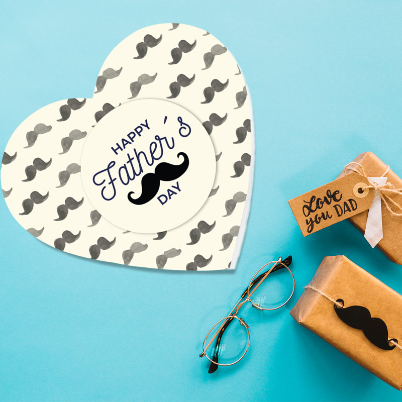Boîte-cadeau en forme de cœur avec couvercle, moustache et boîte réutilisable Happy Heart's Day, paquet de 1