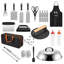 31Pcs Ensemble d'accessoires de plaque chauffante Accessoires de gril plat pour chef de camp avec spatules Presse à rôtir Saupoudreuses Shaker à épices Fourchettes à légumes Acier S
