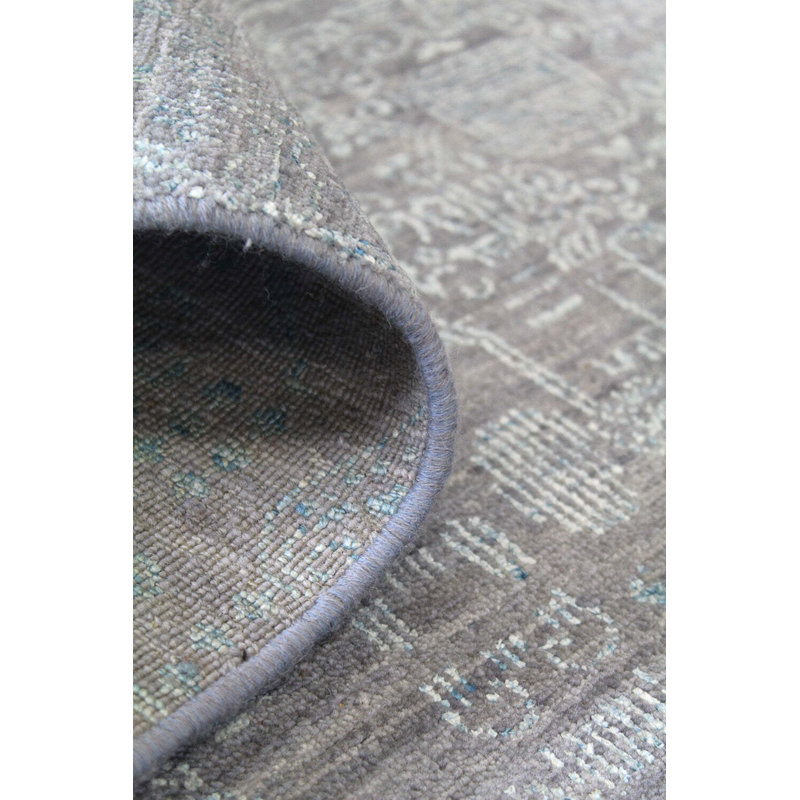 Erased Wool Abstract Area Rug in Gray/Silver/Turquoise, Runner 2'4" x 14'1"