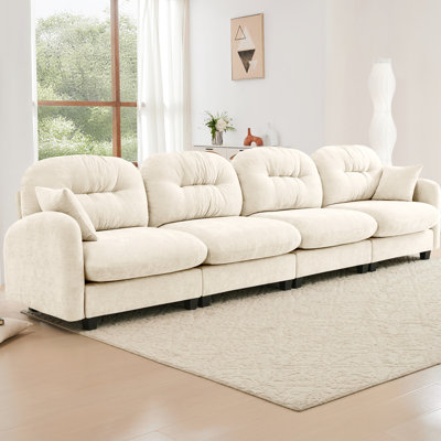 Canapé modulaire à quatre places, chenille, tissu lavable, canapé modulaire, diverses combinaisons de chenille, coussin, coussins, beige