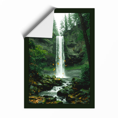 Waterfall in the Forest Scandinavian - Framed Print