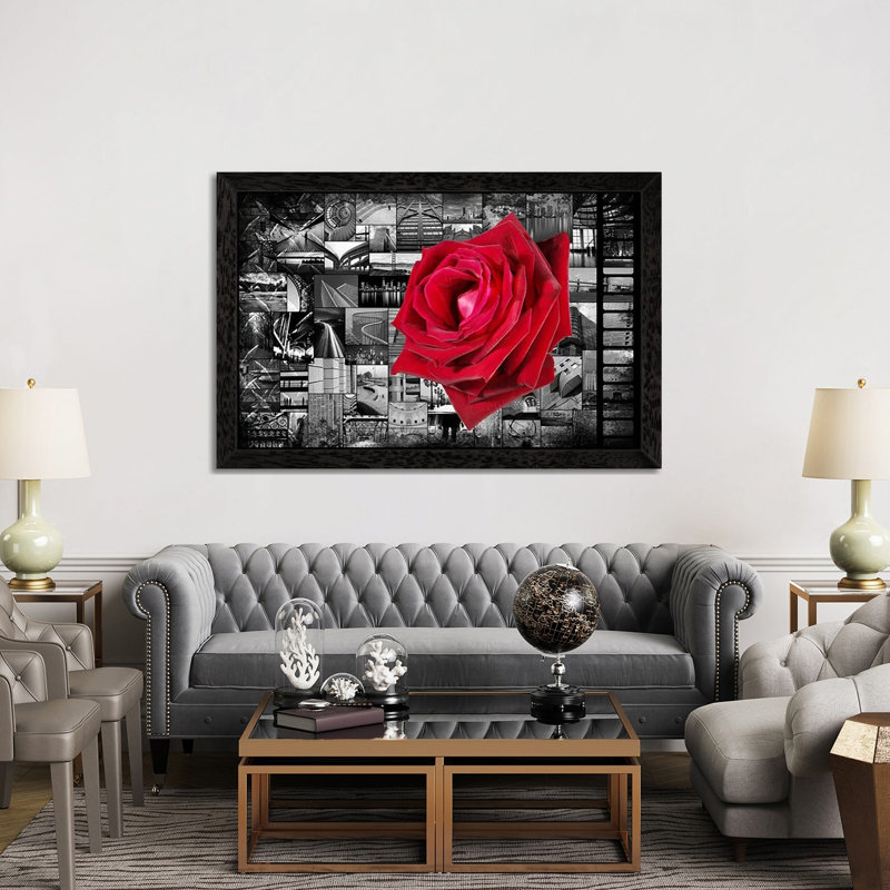 Rose In City 1 Piece Floater Frame Wall Art on Canvas, 66.04 cm H x 45.72 cm W, Black