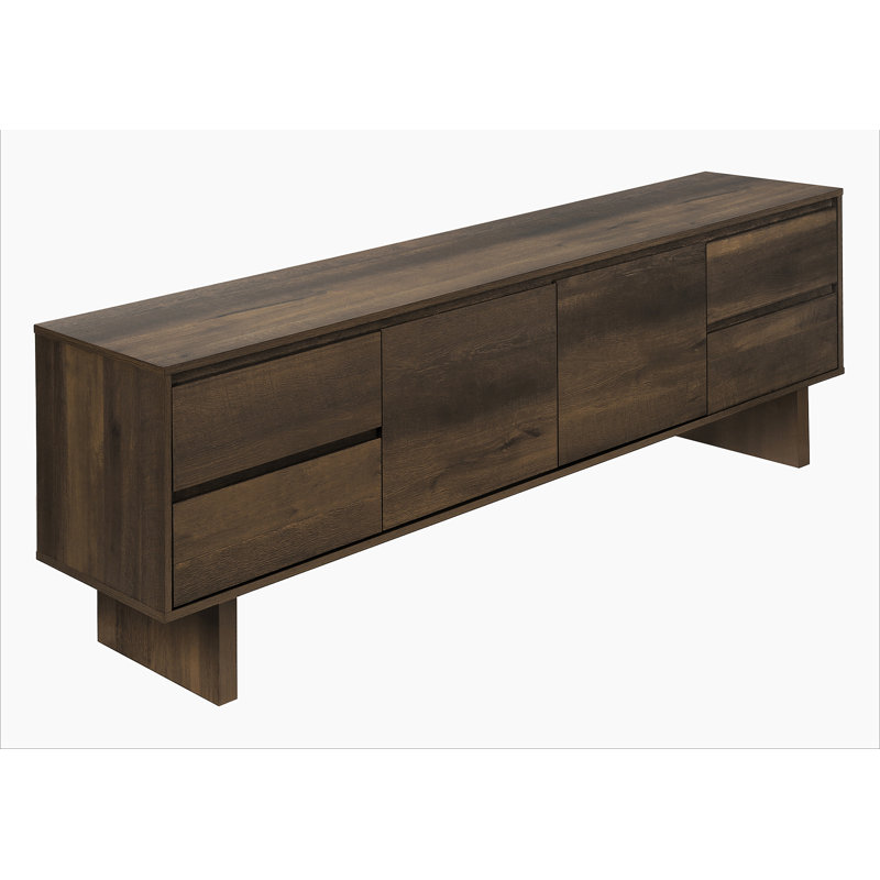 Meuble télé, console de 72 po, meuble multimédia, tiroirs de rangement, armoire de rangement, stratifié brun, transitionnel
