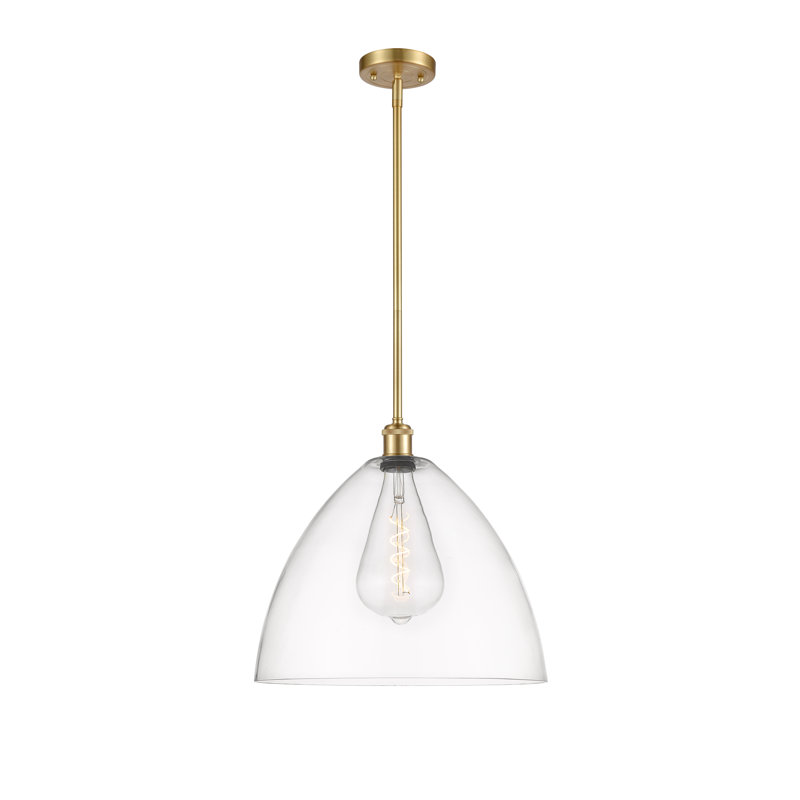 Luminaire suspendu en forme de globe à 1 lumière Alonta, Transparent, H 49,75 po x l 16 po x P 16 po, Or satiné