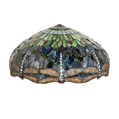 Abat-jour bol en verre (araignée) H 11 "x l 22" Dragonfly en vert / gris / bleu / ivoire