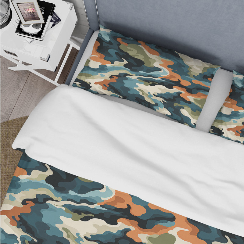 Green Nomad Camo Elegance III - Ensemble de housse de couette camouflage, Housse de couette simple + 1 taie décorative stan
