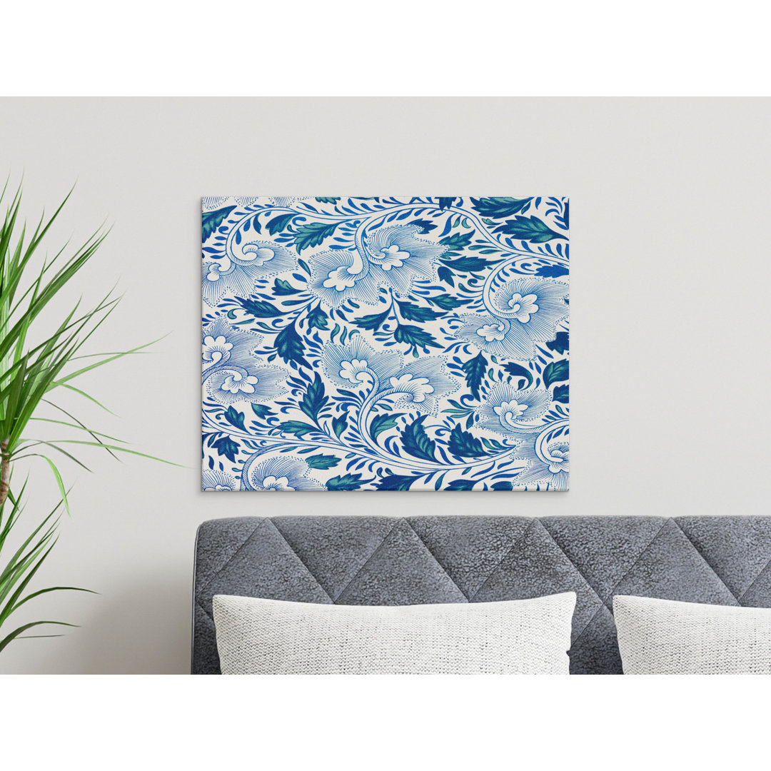 Blue Floral Canvas Wall Art, Gallery Wrapped Canvas Print, Ready to Hang, Archival Quality, Floral Pattern Decor, Botanical Canvas