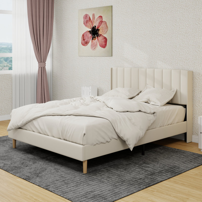 Structure de lit plateforme tapissier, Beige, Grand