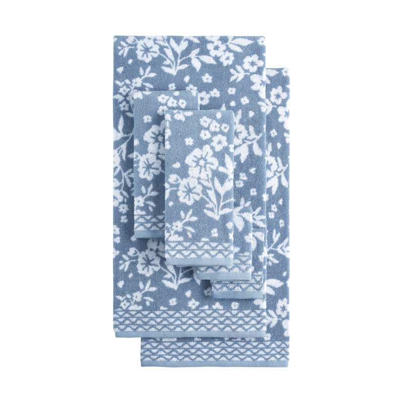 Lucky Brand Folk Floral Bath Towels 6-Piece, Dusty Blue