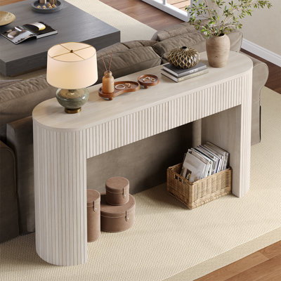 55'' Tambour Console Table With Oval Tabletop For Living Room Hallway Foyer Entrance Study