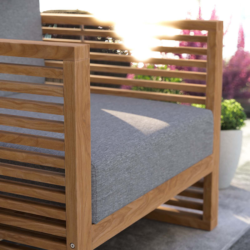 Teak Wood Outdoor Patio Armchair, Gray
