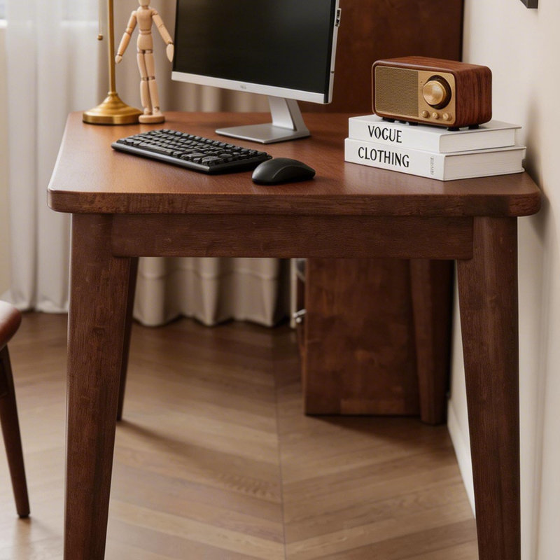 Bureau compact en bois d'hévéa massif Dylen, L 63 po
