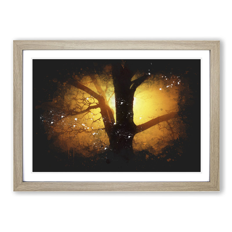 Tree at Sunset Vol.5 - Picture Frame Graphic Art, 36cm H x 48cm W x 2cm D, Oak
