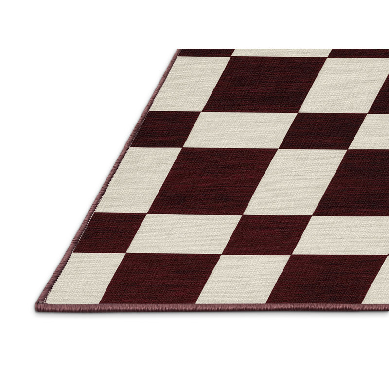Tapis rouge à carreaux lavable à la machine, Rond 3 pi