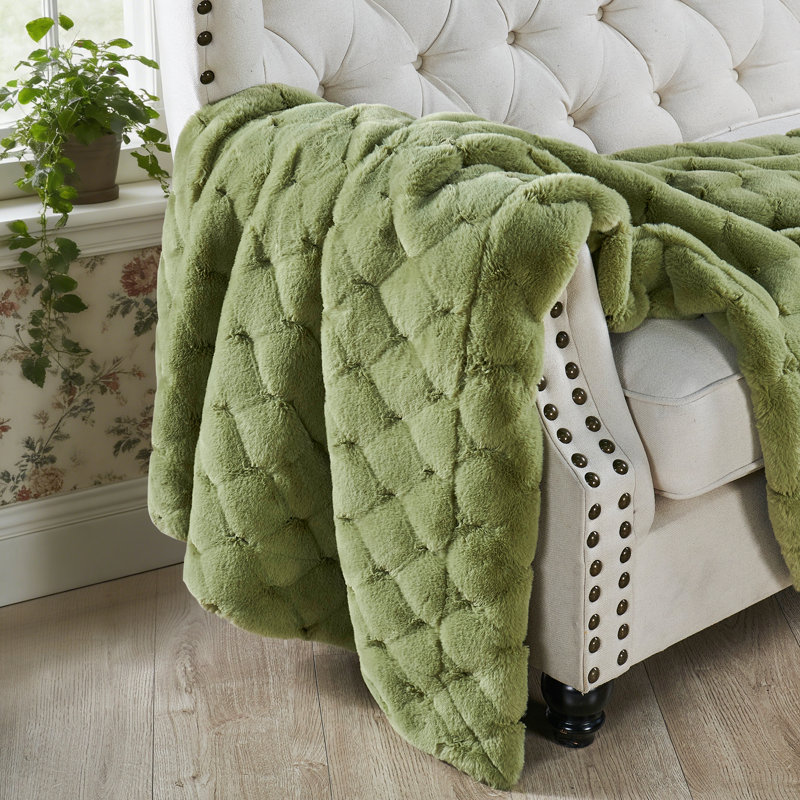CloudNest Plush Faux Fur Throw Blanket, Olive