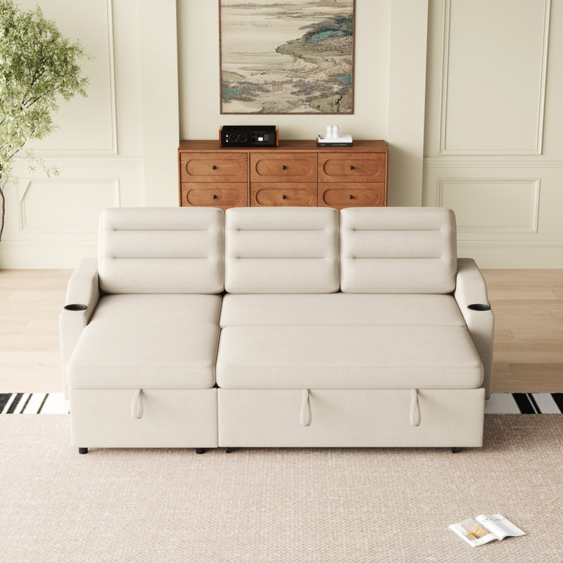 Canapé-lit moderne convertible de 83,5 po avec canapé-lit convertible en polyester, Tissu beige