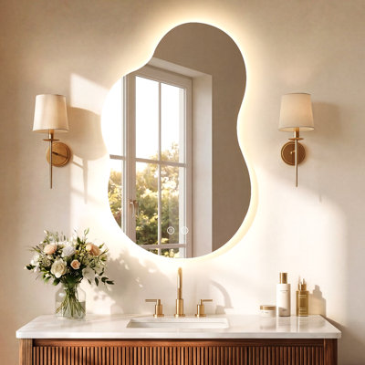 UL/ETL Certified Asymmetrical Cloud Shape LED Bathroom Vanity Mirror With Backlit, Anti-Fog, 3 Color Lighting, Stepless Dimmable, Tempered Glass, 3-Year Warranty