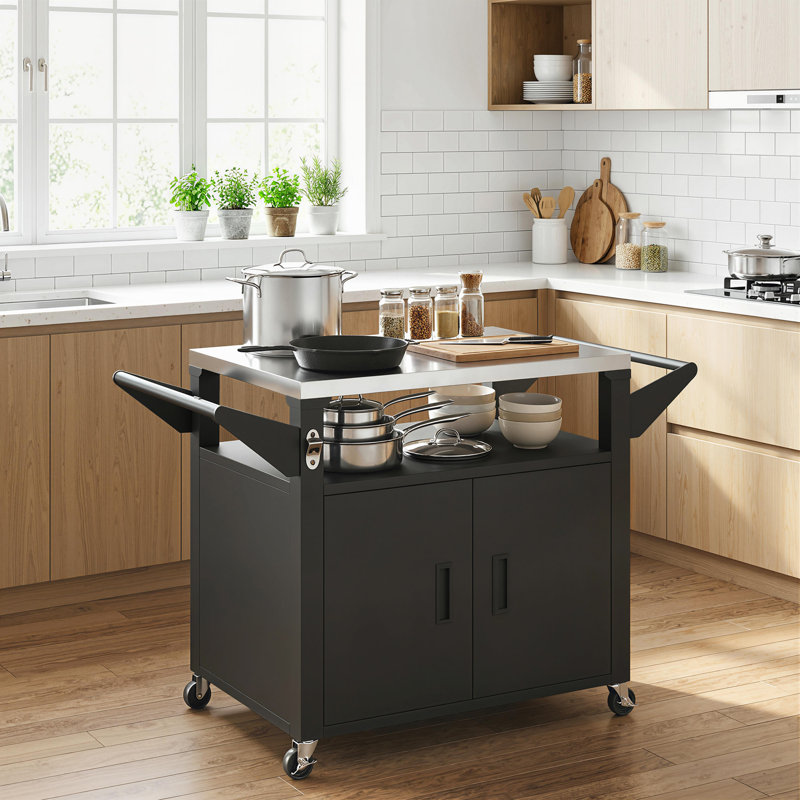 Chariot-grill avec armoire de rangement, support de four à pizza à 3 tablettes, noir