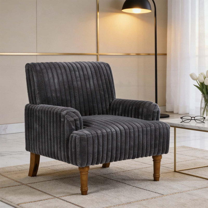 Fauteuil classique avec pieds élégants en bois, pour le salon, Gris foncé