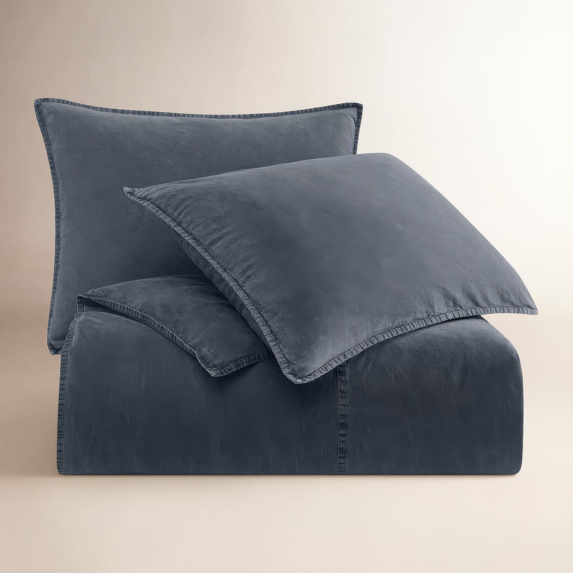 Stonewashed Cotton Canvas Stonewashed Cotton Canvas Solid Color Classic Chic Casual Duvet Cover Set, Charcoal