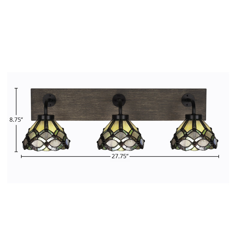 Barre d'éclairage de salle de bain 3 lumières Oxbridge, Noir mat / bois vieilli