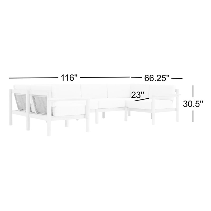 Haven 8-Piece U-Shaped Teak Outdoor Sectional with Sunbrella Cushions and Wooden Armrest, Sunbrella Leaf, 6