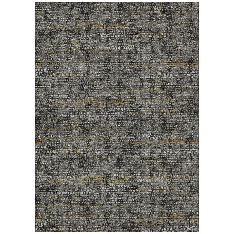 Machine Washable Indoor/Outdoor Chantille ACN2641 Abstract Rug, 10' x 14', Black