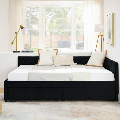 Full Size Velvet Daybed With Two Drawers, Comfortable And , Contemporary Style For Office Decor Size, Upholstered Daybed, Material, , Modern, Living Room
