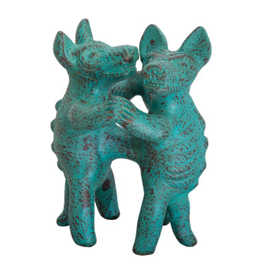Turquoise Wash Clay Dancing Dogs Figurine