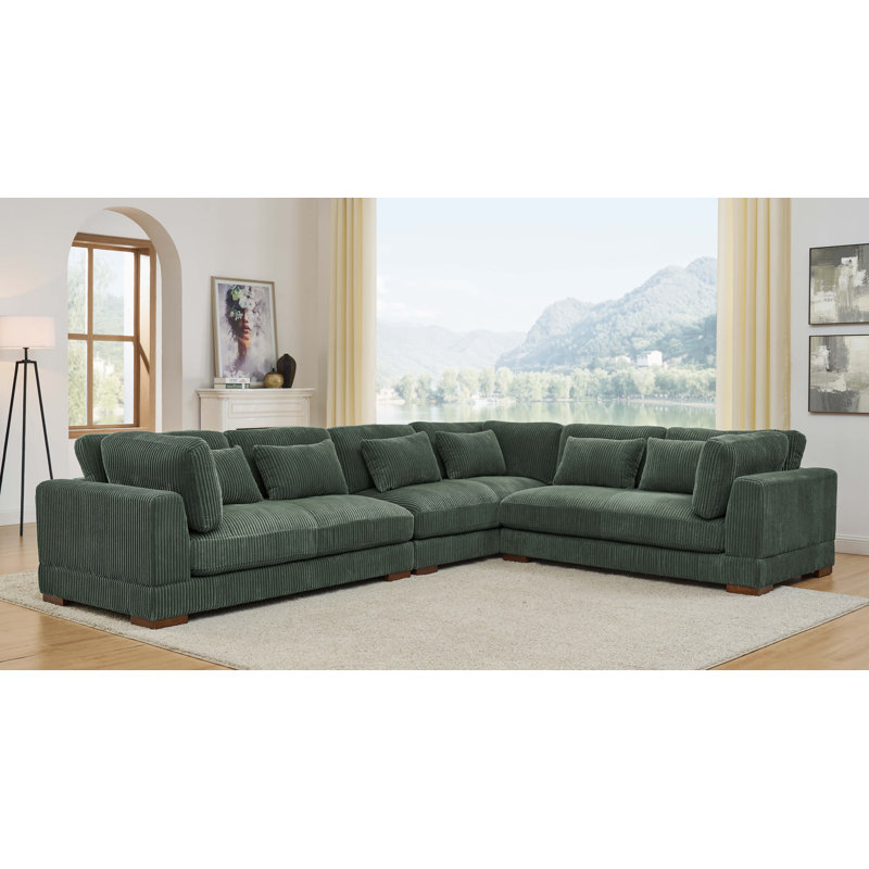 Canapé modulaire de coin de 137 po de large Rippy, Velours côtelé vert forêt, Orienté à droite