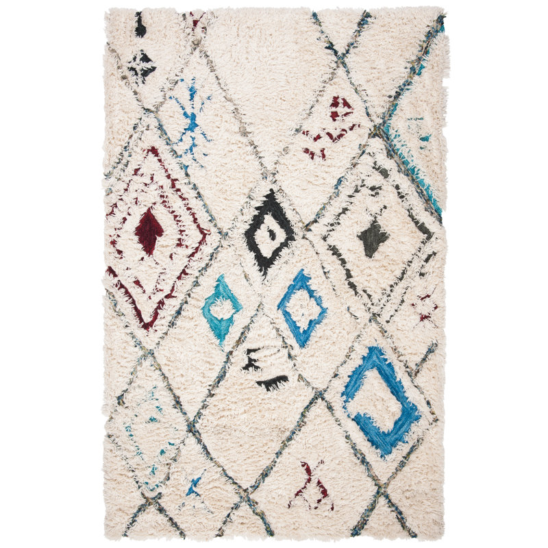 Powell Shag Hand Tufted Wool Southwestern Rug, Rectangle 6' x 9'