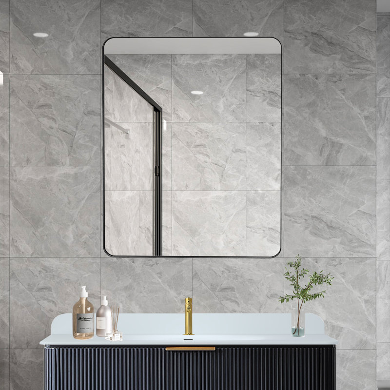 Miroir mural l 30 po x H 36 po, cadre en aluminium noir mat, verre HD, miroir de meuble-lavabo, 36" x 30"