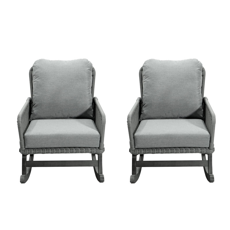 Chaise berçante grise élégante avec coussins moelleux et base en bois pour la vie intérieure et extérieure, Gris