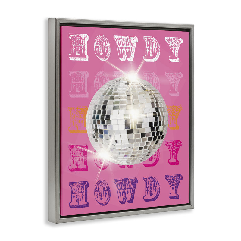 Cadre flottant Howdy Retro Disco Ball, design par Susan Arnot, Cadre flottant gris lustré, H 31 po x l 25 po