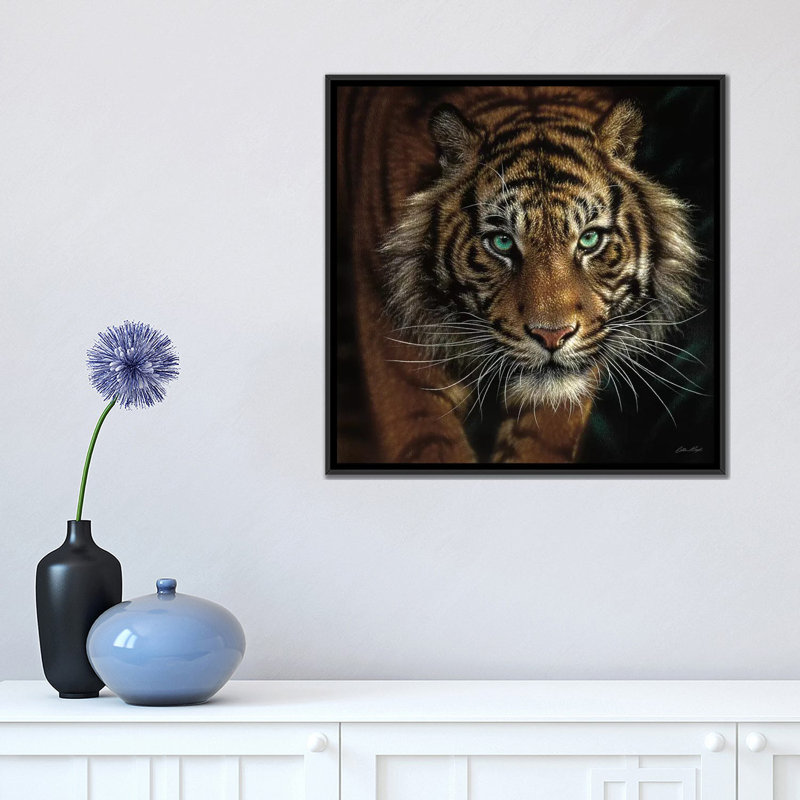 Œil du tigre, carré, H 18 po x l 18 po x P 1,5 po, Toile avec cadre noir, Pas de tapis