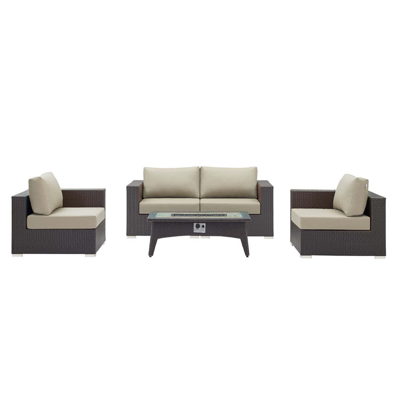 Convene 5 Piece Set Outdoor Patio with Fire Pit, Espresso