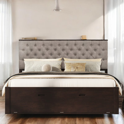 Upholstered Platform Storage Bed With Bookcase by Latitude Run