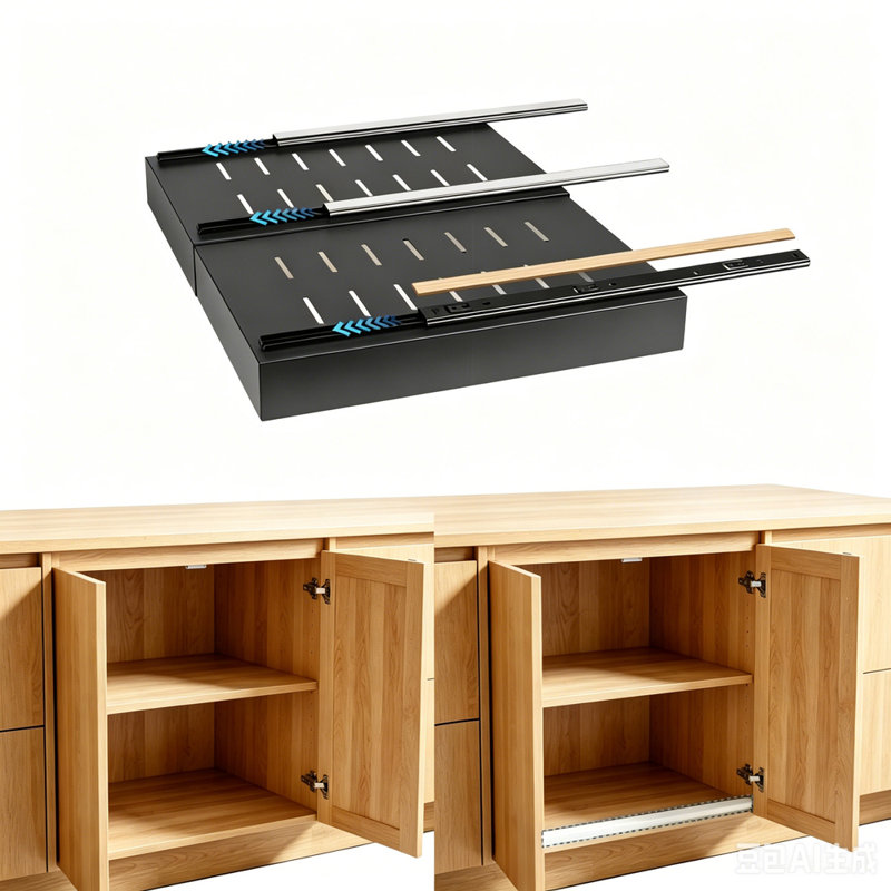 Organisateur d'armoire escamotable, extensible (Pull to Widen), tiroir coulissant robuste avec ruban adhésif, pour armoires de cuisine