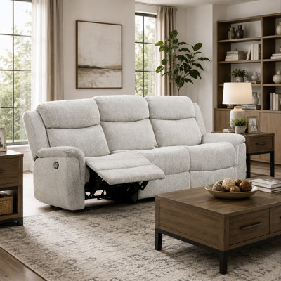 Becy Manual Recliner Sofa, Bustle-Back, Light Gray Cushions, 80 Inch