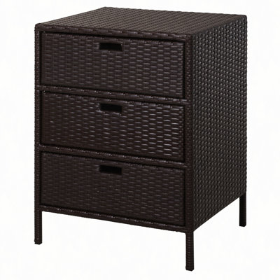 Armoire à serviettes d'extérieur, organisateur de rangement pour piscine en rotin PE, porte-serviettes d'extérieur autoportant pour piscine avec 3 tiroirs et matériau résistant aux intempéries
