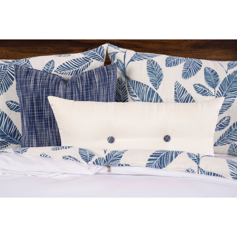 Blue Lagoon Tropical Cotton Baffle Box Stitch Floral Duvet Cover & Insert, California King Duvet + 2 Shams + 2 Throw Pillows