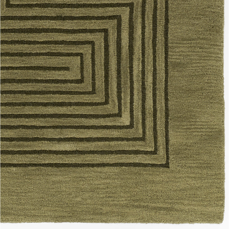 Orlie Hand Tufted Wool Geometric Area Rug in Brown, Rectangle 2' x 3', Green