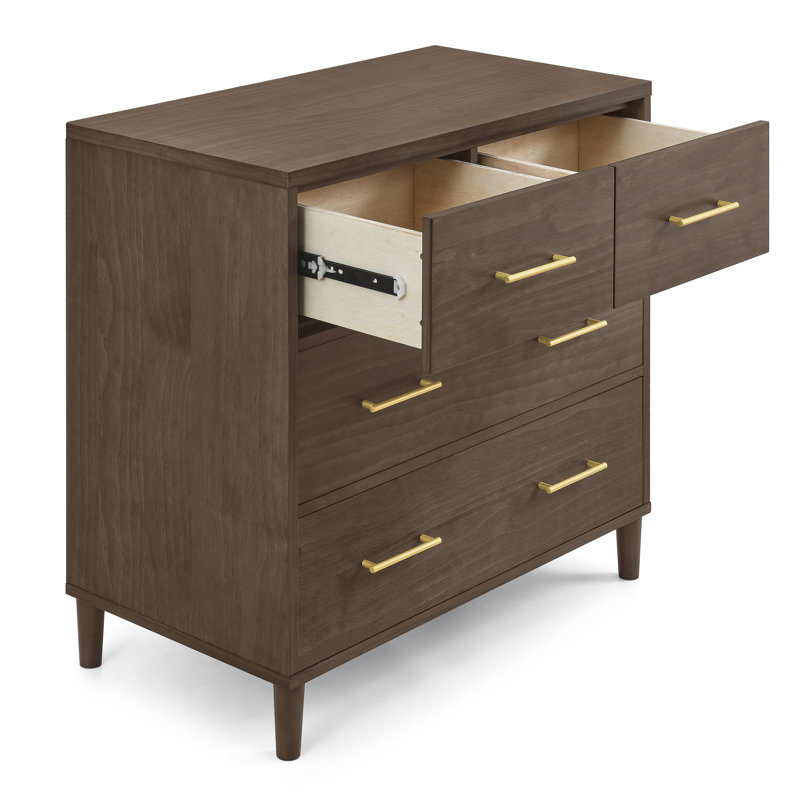 Classic 4 Drawer Dresser With Changing Top And Interlocking Drawers, Teak Brown, Teak Brown
