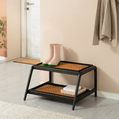 Support à bottes en bois massif de qualité supérieure avec tapis en fibre de coco naturelle - Rangement pour chaussures